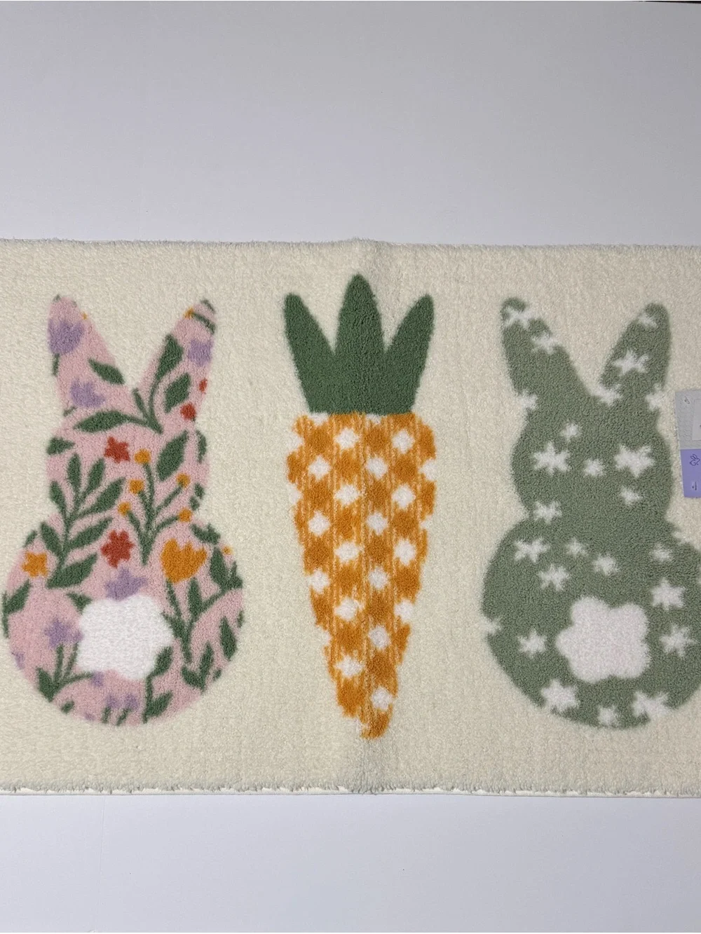 Plush Bunny & Carrot Printed Bath Mat - Cream Green Orange